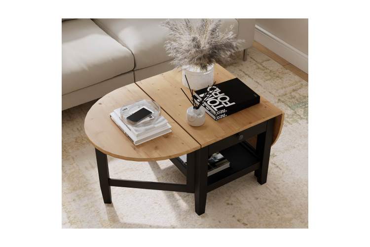 Журнальный стол ВУХТЫМ с ящиком 140х65 Черный/Светло-коричневый-4