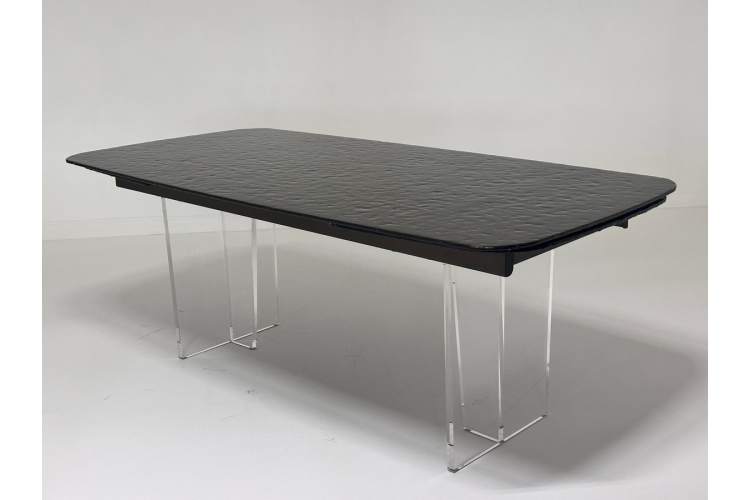 Стол LAURITS 200 GOLDEN, стекло BUBBLE / Прозрачный каркас ®DISAUR-1