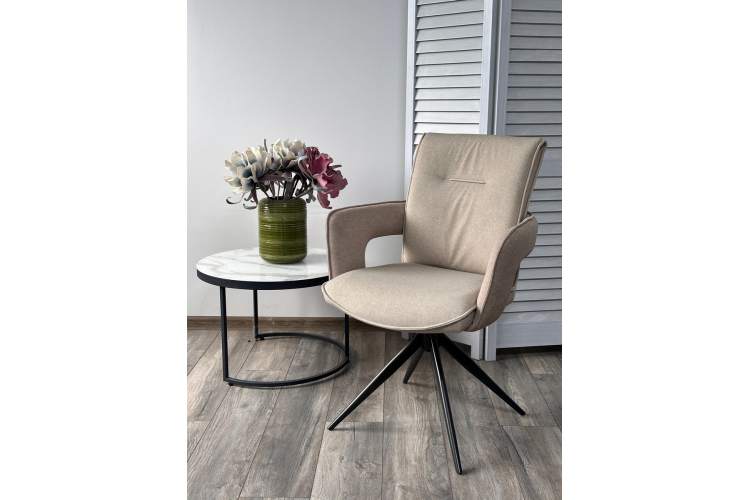 Стул KINNET 360 град. поворот. MOHAIR-110 / CASTEL-15 Бежевый,ткань/ Тем.-серый каркас, ®DISAUR