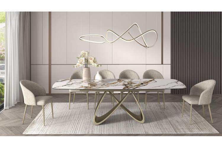 Стол PALACIO 180 GLOSS GRAND JADE,керамика на стекле/ Шампань, ®DISAUR