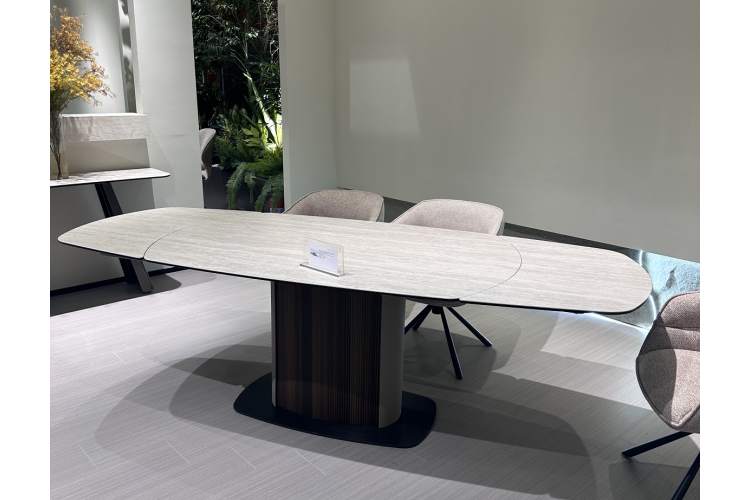 Стол DAGFINN 160 IVORY TRAVERTINE SOLID CERAMIC / Кофе / Орех, ®DISAUR-1