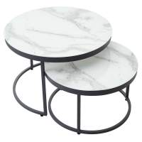 Журнальный столик Эрвин (комплект) Белый мрамор, стекло/ каркас графит, M-city