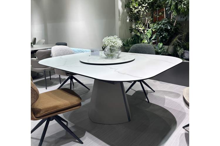 Стол RUBEN 132 TL-109 Серый мрамор, испанская керамика, стекло / Латте, ®DISAUR-1