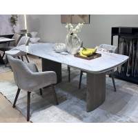 Стол CALVIN 180 SEMI-POLISHED SNOW CARRARA SOLID CERAMIC / Серый дуб, ®DISAUR