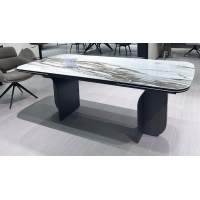 Стол INGERMAN 200 KARAKATA BROWN, керамика на стекле / Темно-серый металл+ шпон, каркас, ®DISAUR