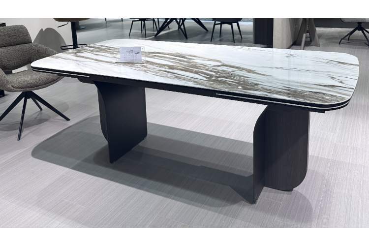 Стол INGERMAN 200 KARAKATA BROWN, керамика на стекле / Темно-серый металл+ шпон, каркас, ®DISAUR