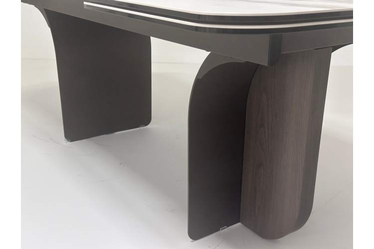 Стол INGERMAN 200 KARAKATA BROWN, керамика на стекле / Темно-серый металл+ шпон, каркас, ®DISAUR-1