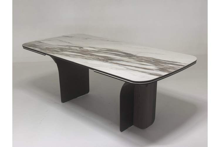 Стол INGERMAN 200 KARAKATA BROWN, керамика на стекле / Темно-серый металл+ шпон, каркас, ®DISAUR-2