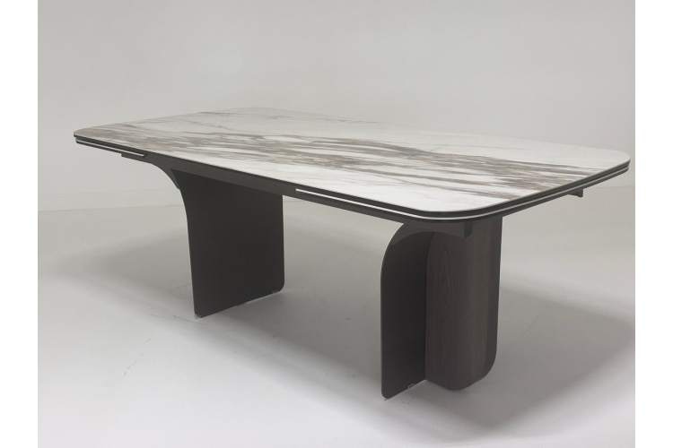 Стол INGERMAN 200 KARAKATA BROWN, керамика на стекле / Темно-серый металл+ шпон, каркас, ®DISAUR-3