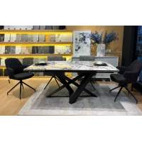 Стол VICENZA 180 раскладной GLOSS BULGARI WHITE, керамика / Черный, ®DISAUR