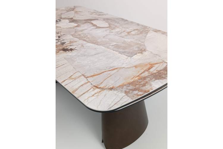 Стол IMBERT 180 GLOSS PATAGONIA, керамика на стекле/ брашированный каркас, цвет медный, ®DISAUR-1