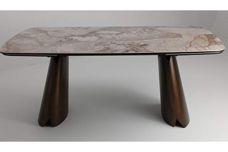 Стол IMBERT 180 GLOSS PATAGONIA, керамика на стекле/ брашированный каркас, цвет медный, ®DISAUR-2