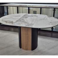 Стол БАТИСТ 115 с подстветкой PANDORA LIGHT, керамика / ДУБ АМЕРИКАНСКИЙ, ЧЕРНЫЙ каркас М-City