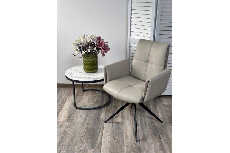 Стул STIG 360 град. поворот. HF017-11 / HF017-12 Бежевый, экокожа / Черный каркас, ®DISAUR-2