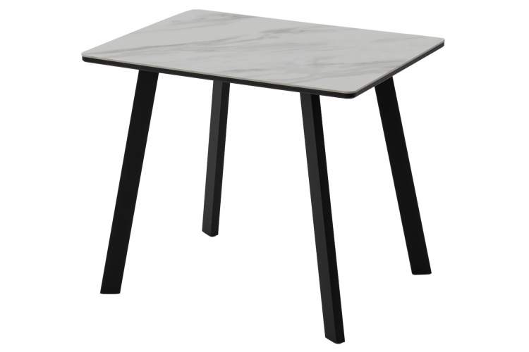 Стол ТИК ТАК 90 Белый мрамор MATTE, керамика / Черный каркас М-City