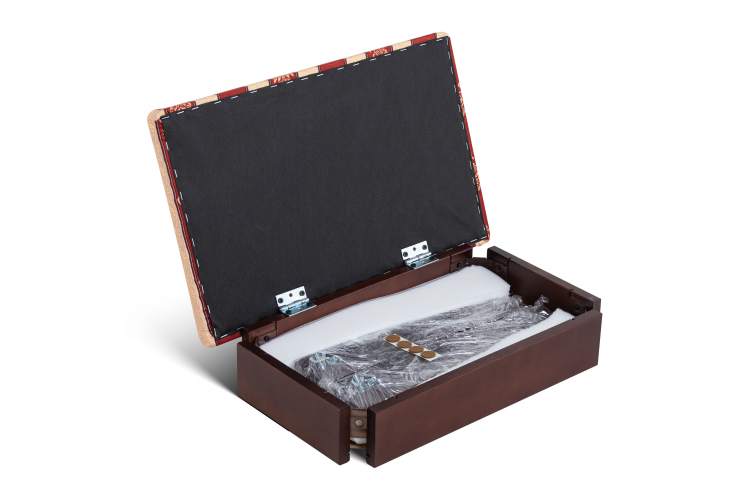 Банкетка Ретро М с ящиком средне-коричневый, ткань полоса бордо-4