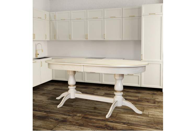 Стол обеденный Тарун 3 раздвижной слоновая кость/золото 150/200*84-2