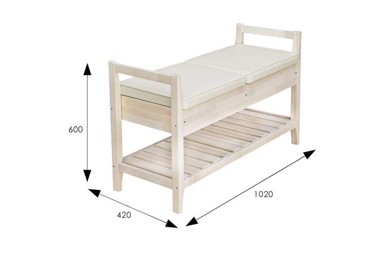 Скамья для прихожей Н с ящиком, экокожа крем, каркас лак-5