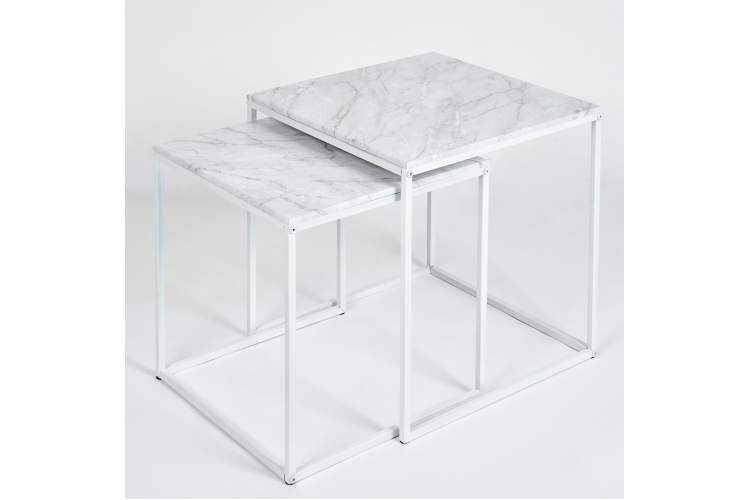 Стол журнальный МеталлАрт М002 белый мрамор/белый-8