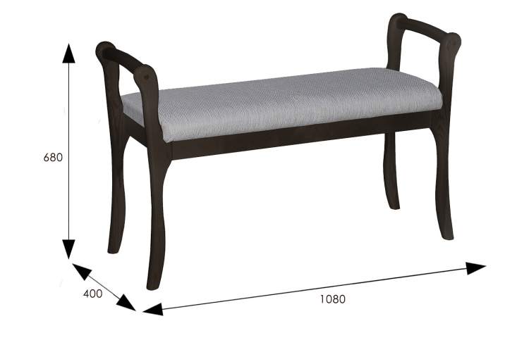 Скамья для прихожей с подлокотниками мягкая, ткань серый, каркас венге-6