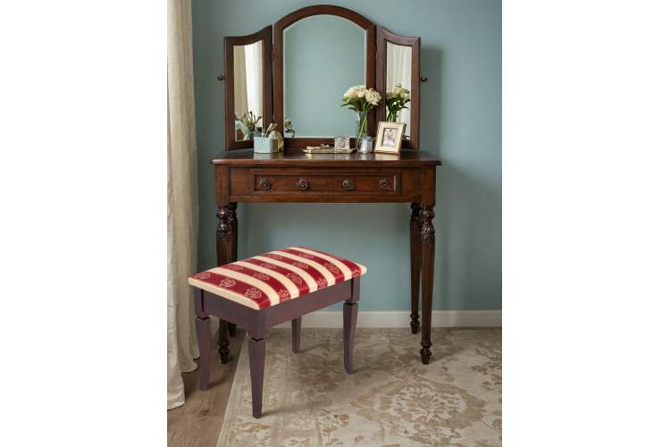 Банкетка Ретро М с ящиком средне-коричневый, ткань полоса бордо-8