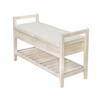 Скамья для прихожей Н с ящиком, экокожа крем, каркас лак в гостиную