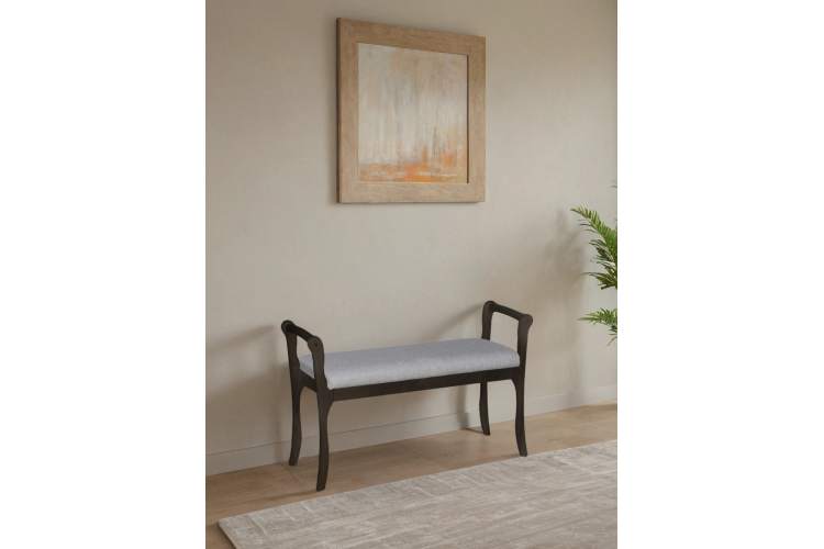 Скамья для прихожей с подлокотниками мягкая, ткань серый, каркас венге-4