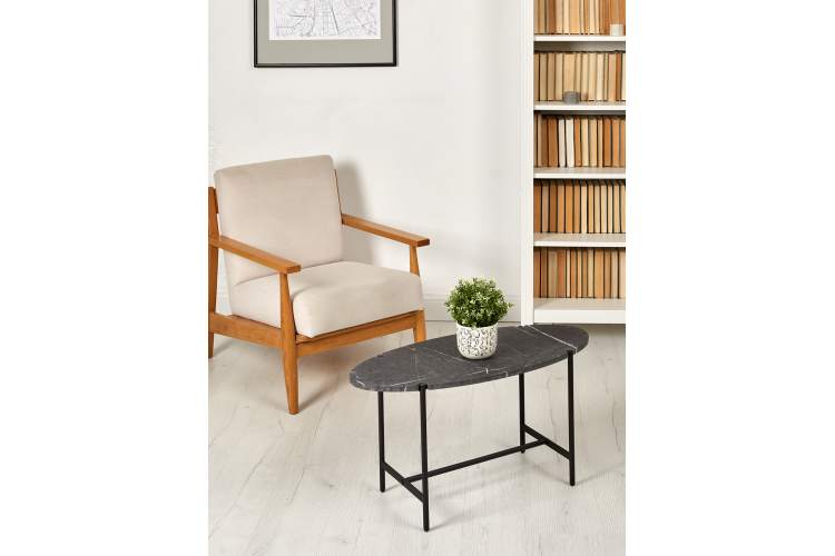 Стол журнальный МеталлАрт М025 черный мрамор/черный-9