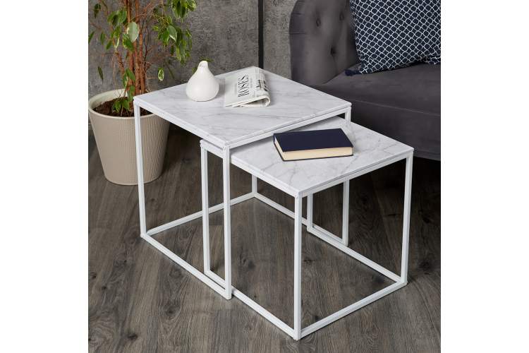 Стол журнальный МеталлАрт М002 белый мрамор/белый-9