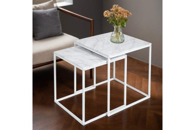 Стол журнальный МеталлАрт М002 белый мрамор/белый-13