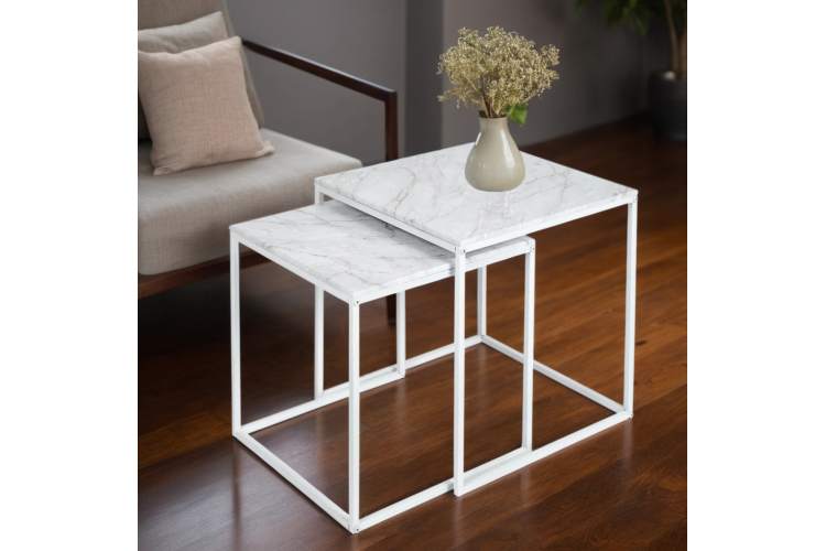 Стол журнальный МеталлАрт М002 белый мрамор/белый-14