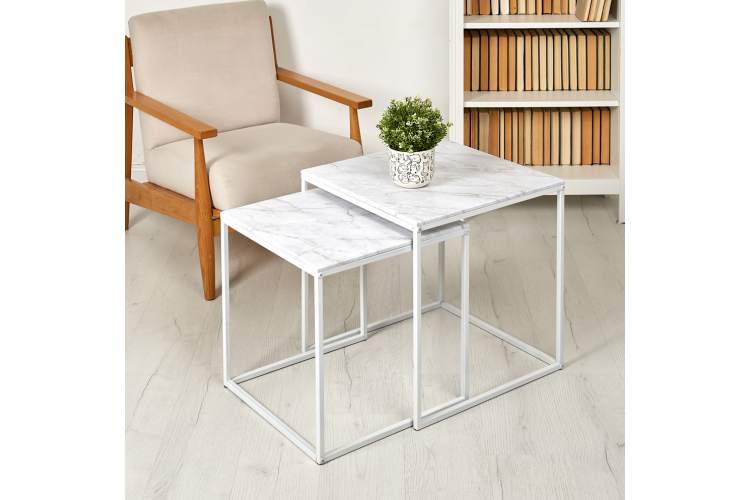 Стол журнальный МеталлАрт М002 белый мрамор/белый-10