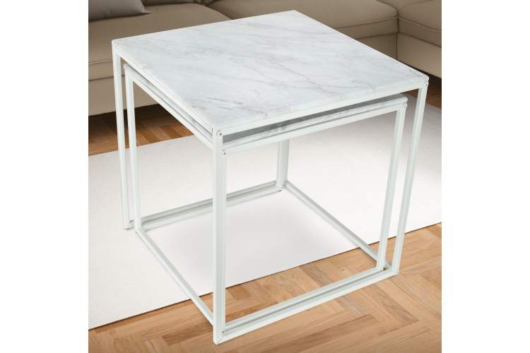 Стол журнальный МеталлАрт М002 белый мрамор/белый-11