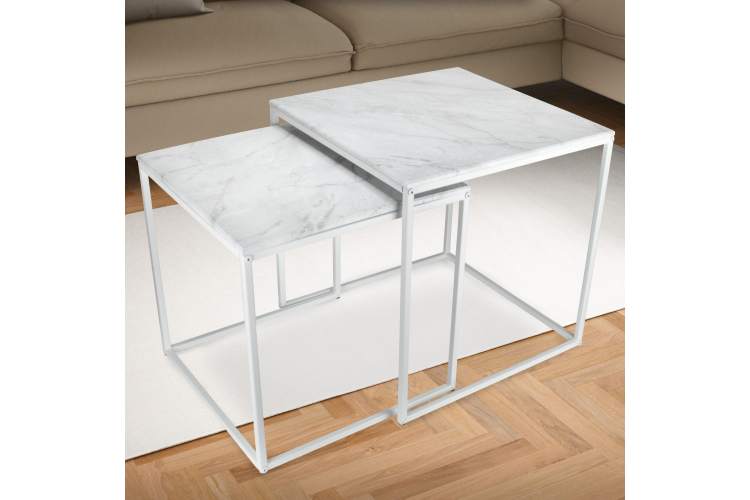 Стол журнальный МеталлАрт М002 белый мрамор/белый-12