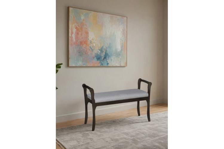 Скамья для прихожей с подлокотниками мягкая, ткань серый, каркас венге-5