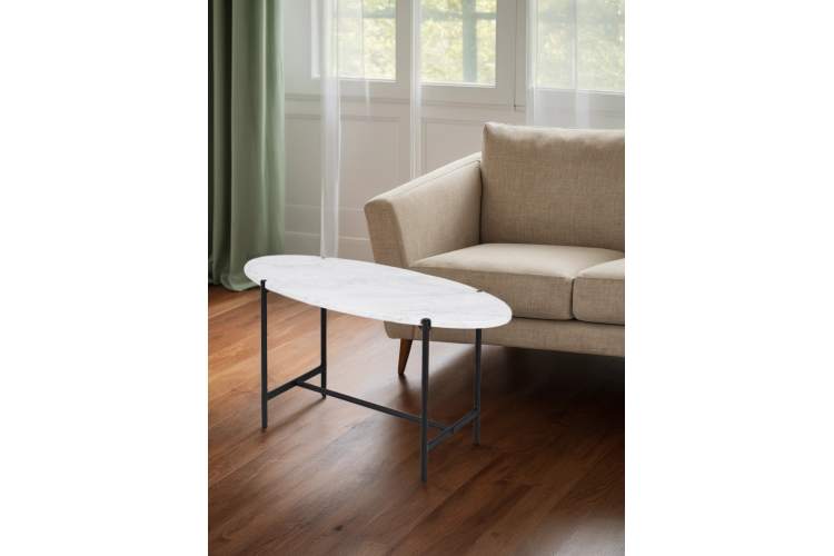 Стол журнальный МеталлАрт М025 белый мрамор/черный-7