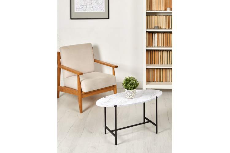 Стол журнальный МеталлАрт М025 белый мрамор/черный-11