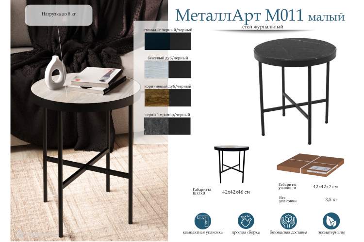 Стол журнальный МеталлАрт М011 МАЛЫЙ стемалит черный/черный-9