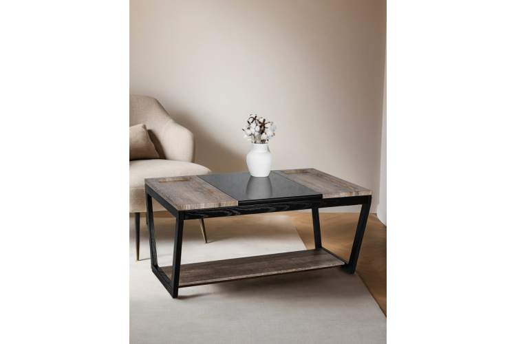 Стол журнальный BeautyStyle 33 дуб крымский состаренный/венге/стекло черное-11