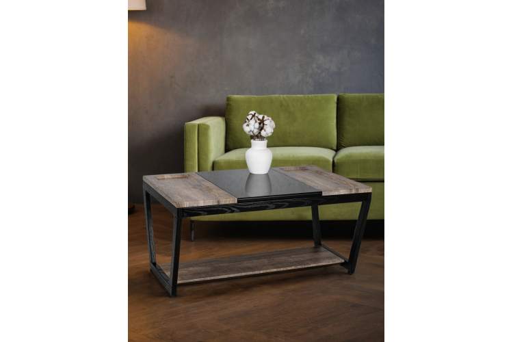 Стол журнальный BeautyStyle 33 дуб крымский состаренный/венге/стекло черное-14