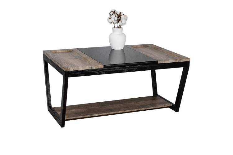 Стол журнальный BeautyStyle 33 дуб крымский состаренный/венге/стекло черное-6