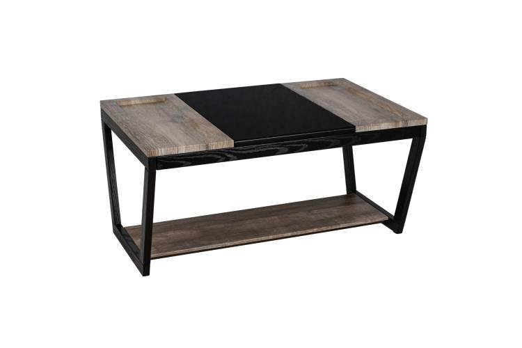 Стол журнальный BeautyStyle 33 дуб крымский состаренный/венге/стекло черное-1