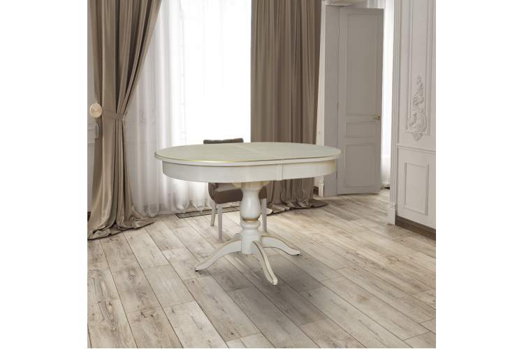 Стол обеденный Тарун 4 раздвижной слоновая кость/золото 120/160*84-4