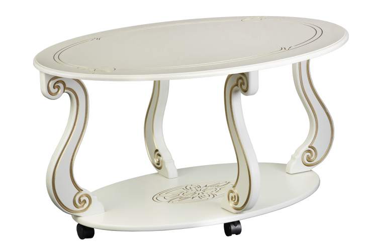 Стол журнальный Овация (М) на колесах слоновая кость/золото