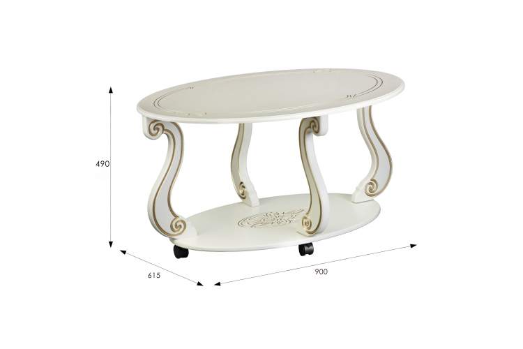 Стол журнальный Овация (М) на колесах слоновая кость/золото-1