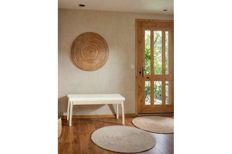 Скамья для прихожей мягкая, экокожа крем, каркас лак-2