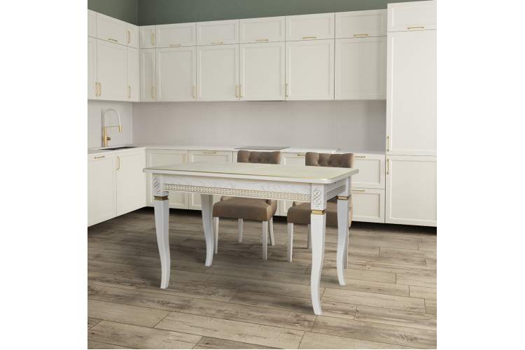 Стол обеденный Фидея 3 слоновая кость/золото 120/160*70-2