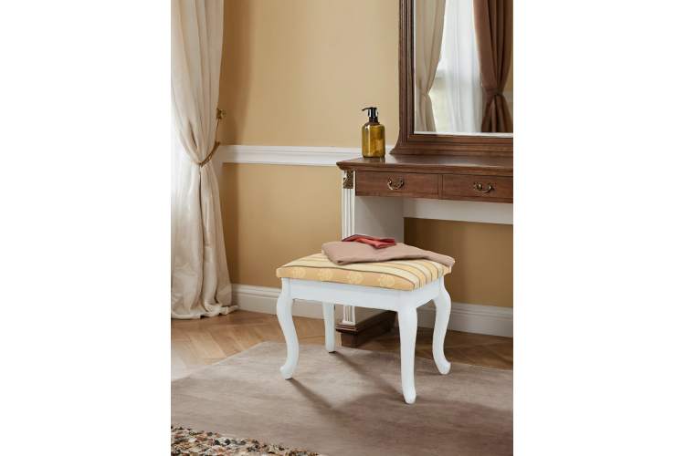 Банкетка Ретро с ящиком белый, ткань полоса бежевый-8