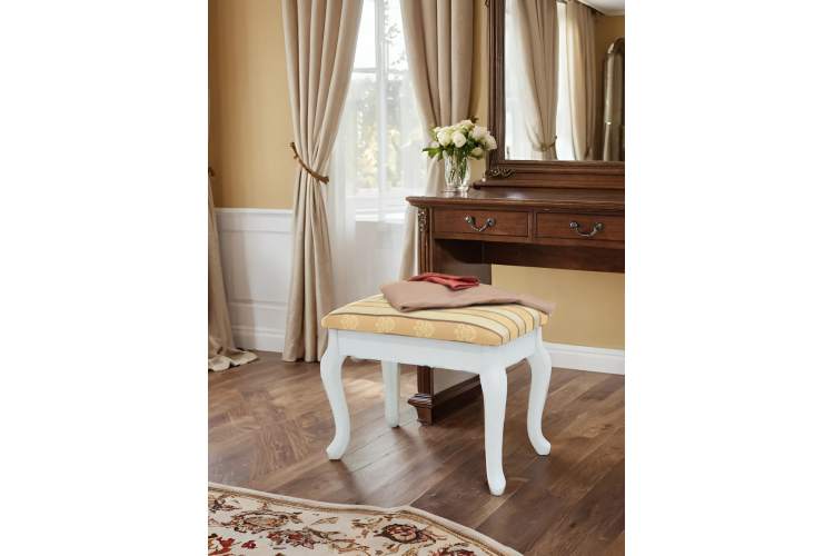 Банкетка Ретро с ящиком белый, ткань полоса бежевый-10