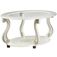 Стол журнальный Овация (С) на колесах слоновая кость/золото